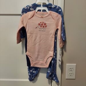 Carters 3 Piece Set Hedgehog And Floral Design NWT Size 3 month